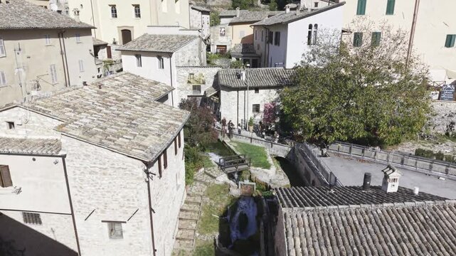 Rasiglia, Umbria, Italy, aerial drone view
