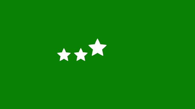 Five stars rating animation with white star elements popping up on a green screen chroma key background