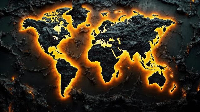 Molten Lava World Map with Glowing Fiery Borders
