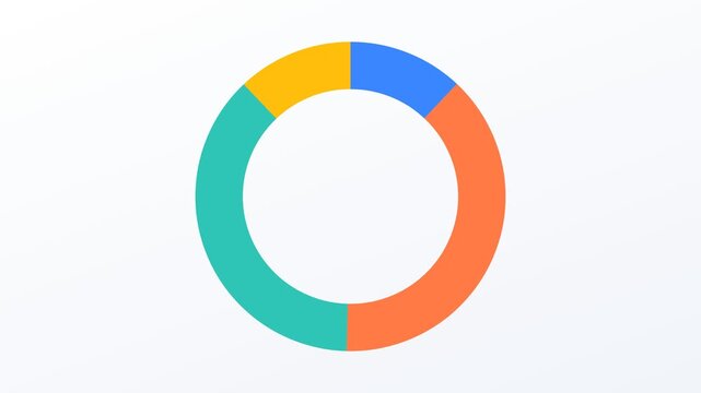 Animated donut pie chart without text or numbers, blank white business infographic template 4K