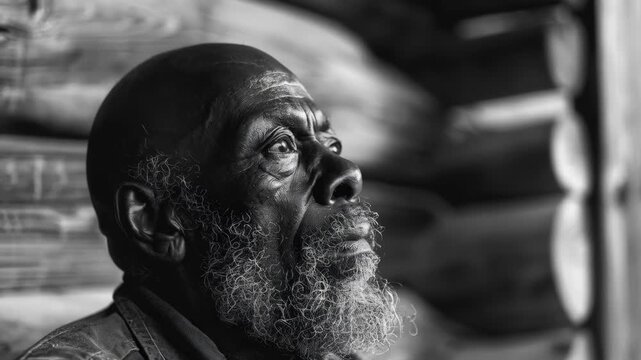 Portrait of an elderly man with a white beard in a meditative state