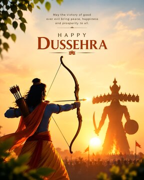 Happy dussehra illustration with archer and demon effigy