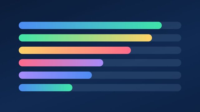 Animated horizontal bar chart without text or numbers, blank navy business infographic template 4K