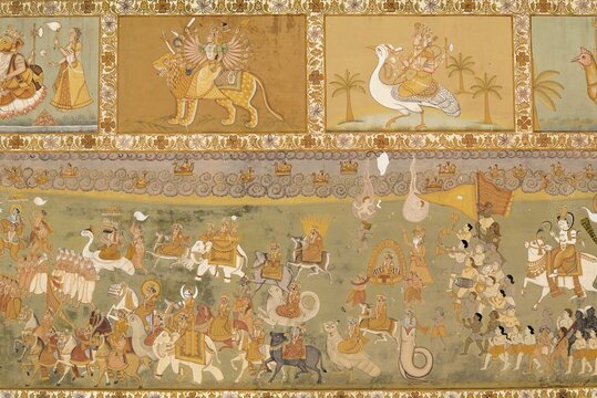 Wall Painting near Jaipol Gate, Mehrangarh Fort, Jodhpur, Rajasthan, India