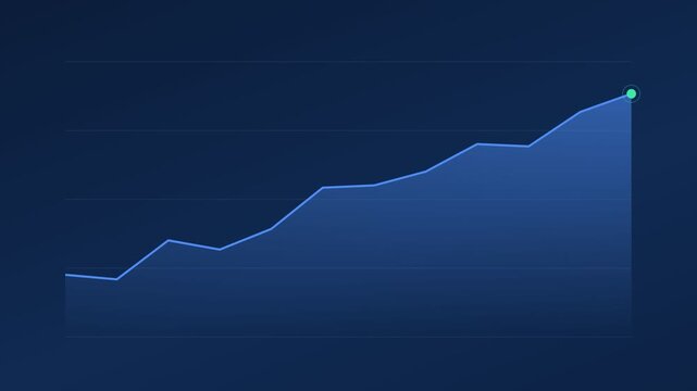 Animated line chart with area fill without text or numbers, blank navy business infographic template 4K