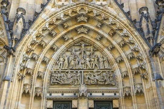 Relief on the entrance gate to the St. Vitus Cathedral, Prague castle, Prague, Czech Republic