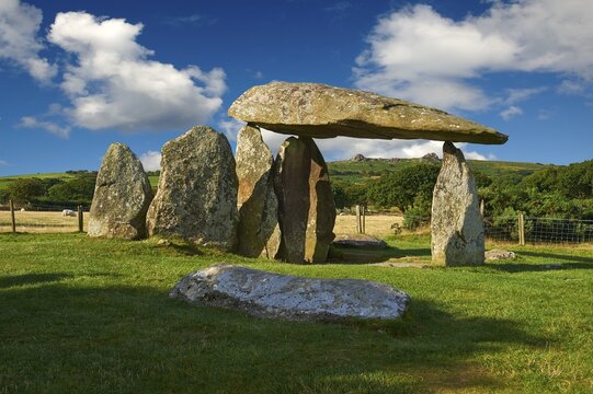 Pentre Ifan, Neolithic megalitic stone burial chamber dolmen built about 3500 BC in the parish of Nevern, Pembrokeshire, Wales, Great Britain