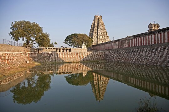 Temple ponda and Gopuram of the Virupaksha Temple, Hampi, Karnataka, India