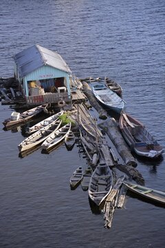 Typical floating house for the Amazon, Tefe, Amazonas Province, Brazil