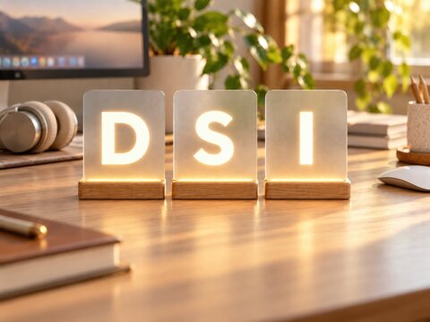 DSI information systems management blocks on a sunlit desk