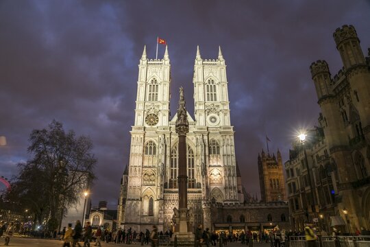 Westminster Abbey at dusk, London, Great Britain