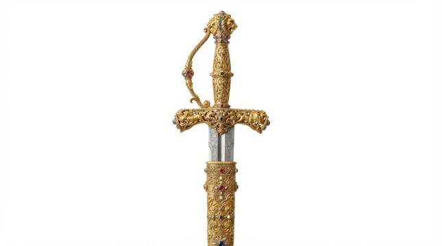Ornate golden sword hilt and scabbard with intricate details