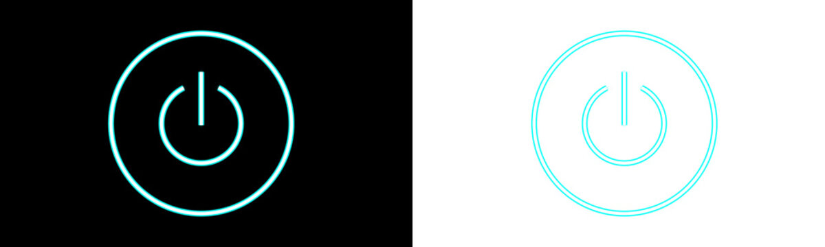 Neon power button icons on black and transparent backgrounds