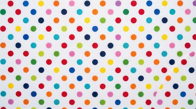 Colorful polka dot pattern on white fabric