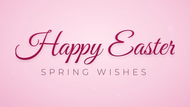 Happy Easter SPRING WISHES animated text title, pastel pink typography on background, 4K greeting intro