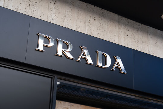 September 25, 2026, D&uuml;sseldorf, Germany - Close-up of the Prada store sign