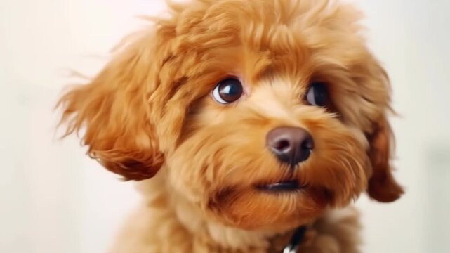 Close-up Portrait of a Happy Golden Puppy with Curly Fur