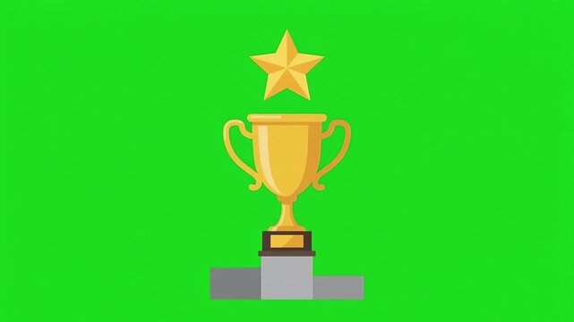 golden trophy rises onto a small podium as a star symbol appears above it, achievement, business performance and success concept