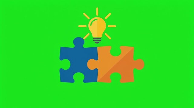 Business Problem Solving with Puzzle Pieces and Lightbulb on Green Screen
