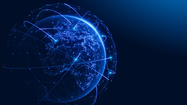 Global network communication technology concept. Digital world globe with network connections. 3d rendering