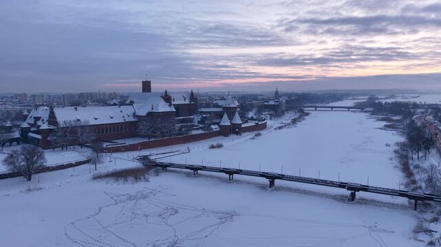 Malbork castle at snowy winter in Poland