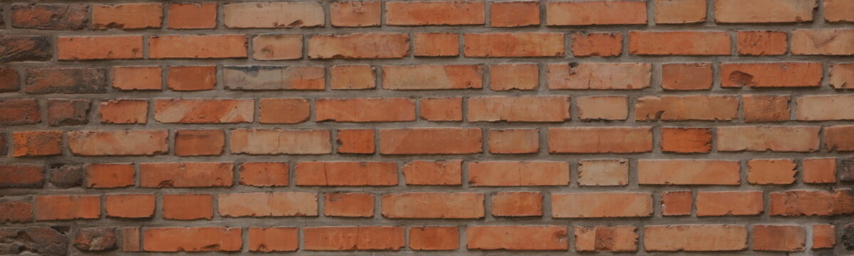 Aged Red Brick Wall Texture with Worn Details for Rustic Panorama Background and Vintage Construction Concepts