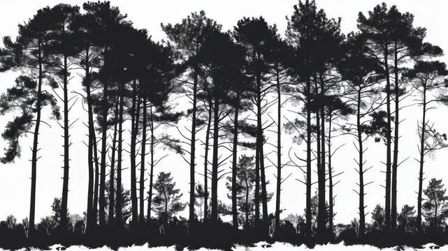 Stylized Pine Tree Silhouette in a Monochrome Forest