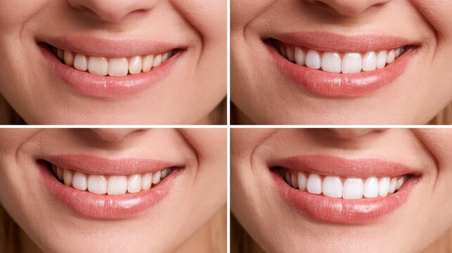 Collage of a Woman's Smile: Before and After Teeth Whitening in a 2x2 Photo Grid