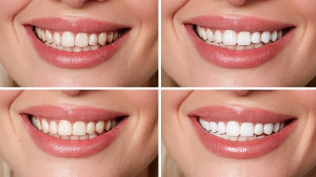 Collage of a Woman's Smile: Before and After Teeth Whitening in a 2x2 Photo Grid
