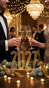 Modern business success concept for New Year 2027 with a stylish office setup and glowing graphics