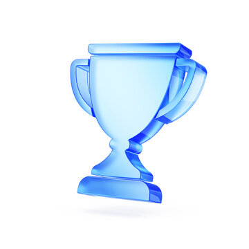 First place trophy glass cup isolated on white background. Concept of awards, competition and achievement. 3d rendering