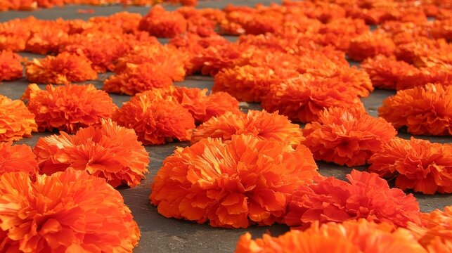 Bright marigolds bloom for celebration on dark surface.