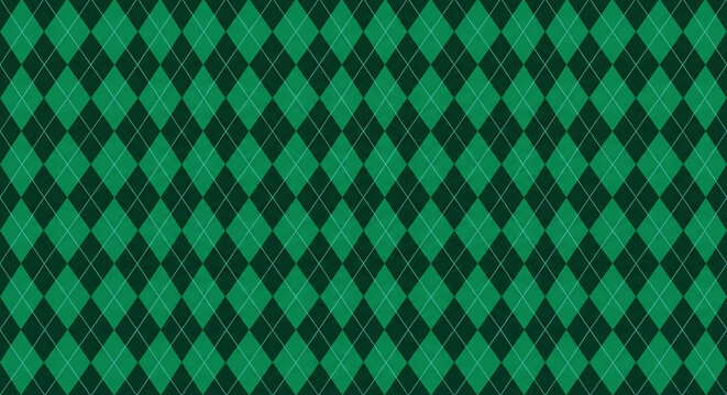 Seamless argyle pattern background featuring a classic interlocking diamond design in shades of dark and bright green