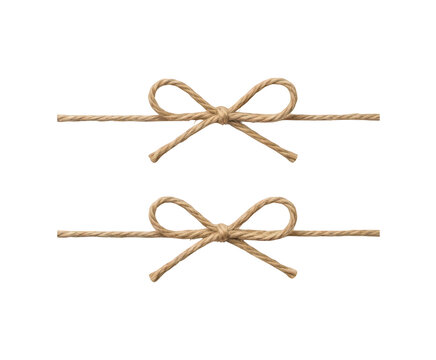 Two rustic twine bows isolated on transparent background