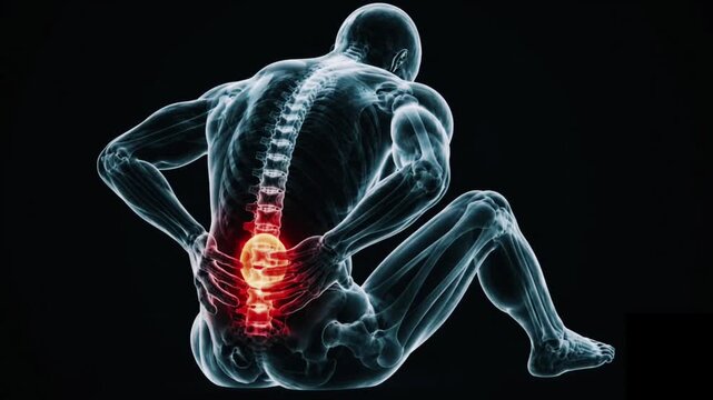 3D Medical Animation Showing Lumbar Spine and Severe Lower Back Pain