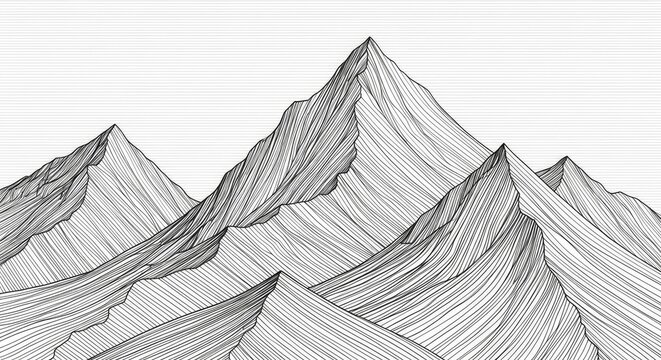 Horizontal panorama of engraved mountain ridges.