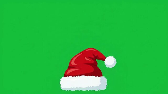 Santa hat falling and bouncing animation on green screen