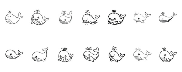 Fototapeta premium Collection of hand drawn cute whale characters