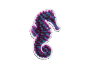 Seahorse sticker in retro halftone line art style with cut paper border on transparent background © creatfive
