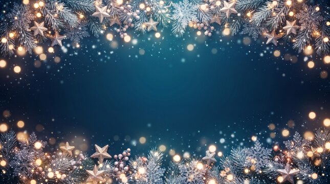 Blue Christmas background with snowflakes and empty space. Copy space for your text. Merry Xmas, Happy New Year. Vertical festive backdrop.