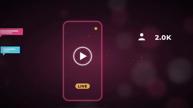 Live streaming video concept with user engagement metrics and interactive chat designed for digital platforms