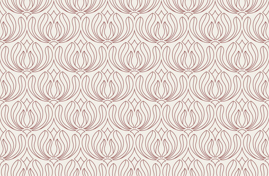 Art Nouveau Floral Lotus Seamless Vector Pattern