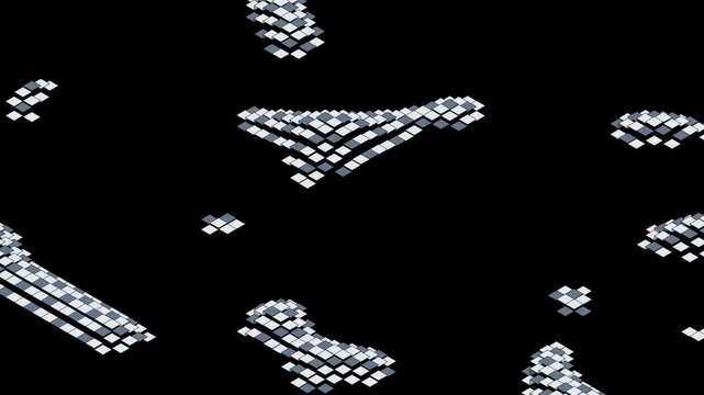 Pixelated fragments cascade and disperse against a dark expansive backdrop pixels scattered dispersion