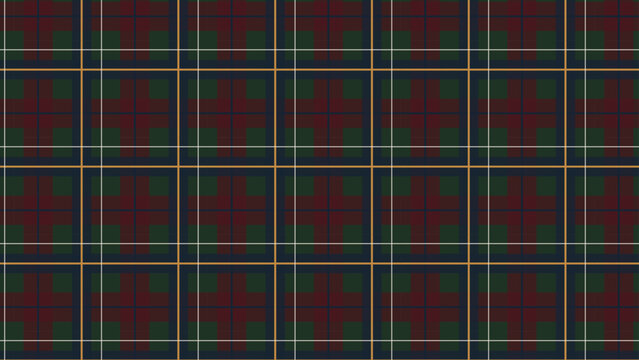 Seamless Multicolor Tartan Plaid Pattern Background, Dark Green and Burgundy Red Checkered Grid with Thin Yellow Lines, Classic Geometric Textile Design