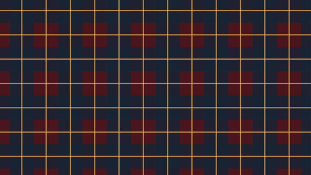 Seamless Geometric Grid Pattern Background, Dark Navy Blue and Burgundy Red Plaid with Thin Golden Yellow Lines, Modern Abstract Checkered Textile Design