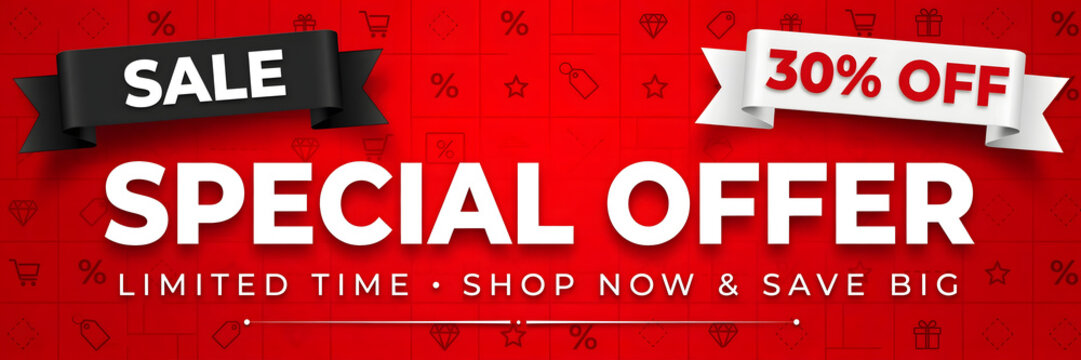 Sale banner with special offer for 30% off limited time promotion  