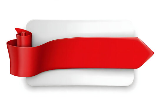 Red ribbon banner on a blank white card for invitations or promotions  