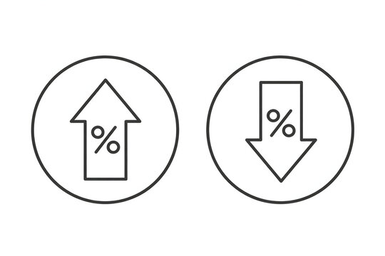 Percentage increase and decrease symbols in circular outlines  