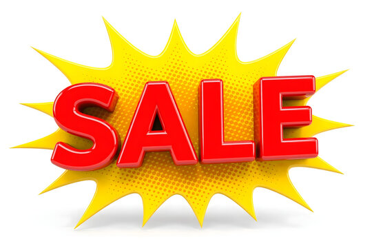 Bright yellow sale sign with bold red letters on a vibrant background  