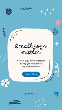 Doodle Abstract Stories / Sky Blue Small Joys Story with Script Card, Pinwheel and Flower Doodles for Gratitude Posts and Happy Moments / Vertical / Part 07